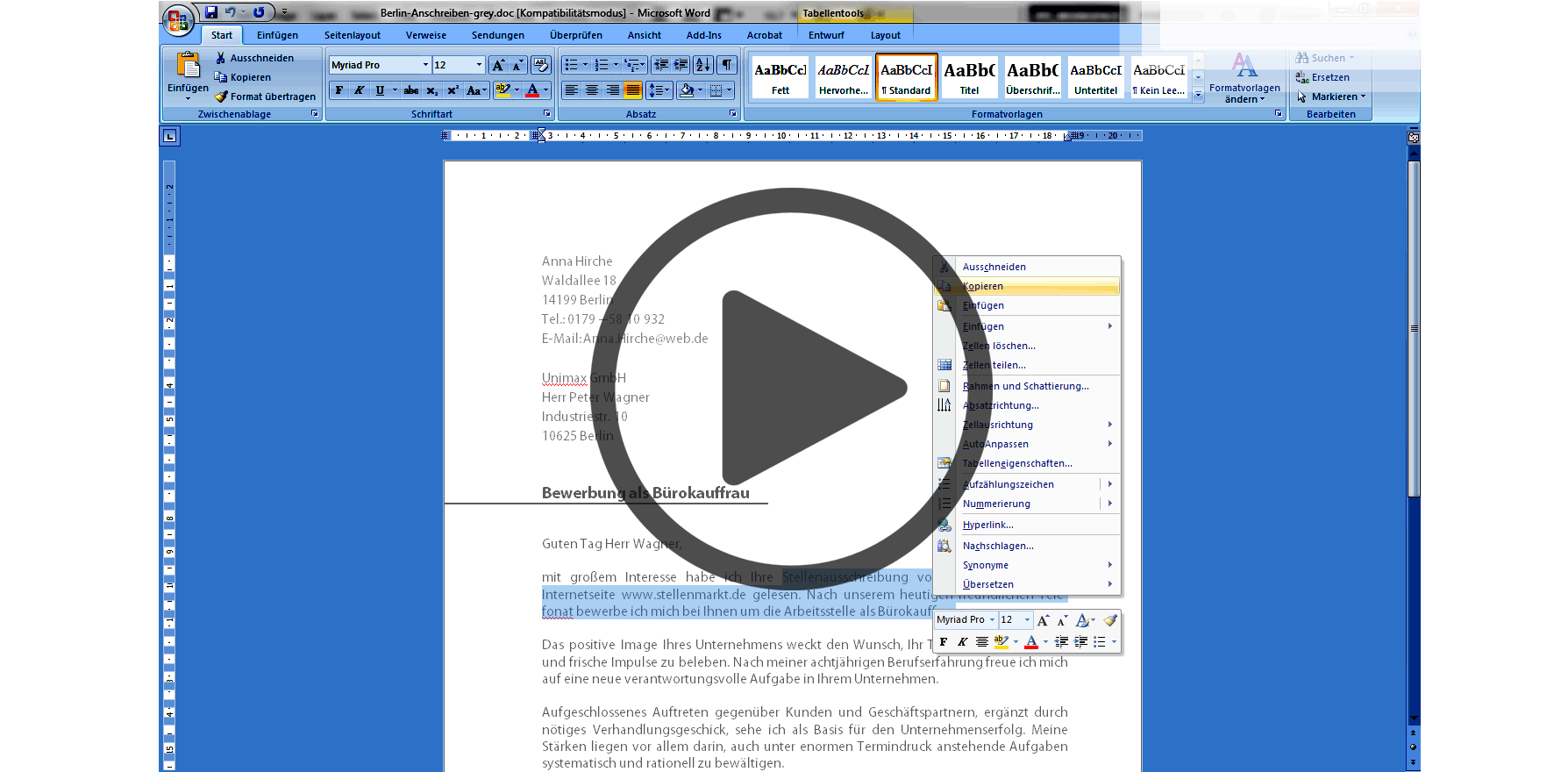 Bewerbung als Koch Deckblatt