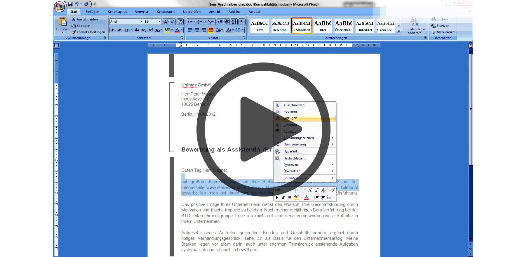 Bewerbungsschreiben Muster kostenlos