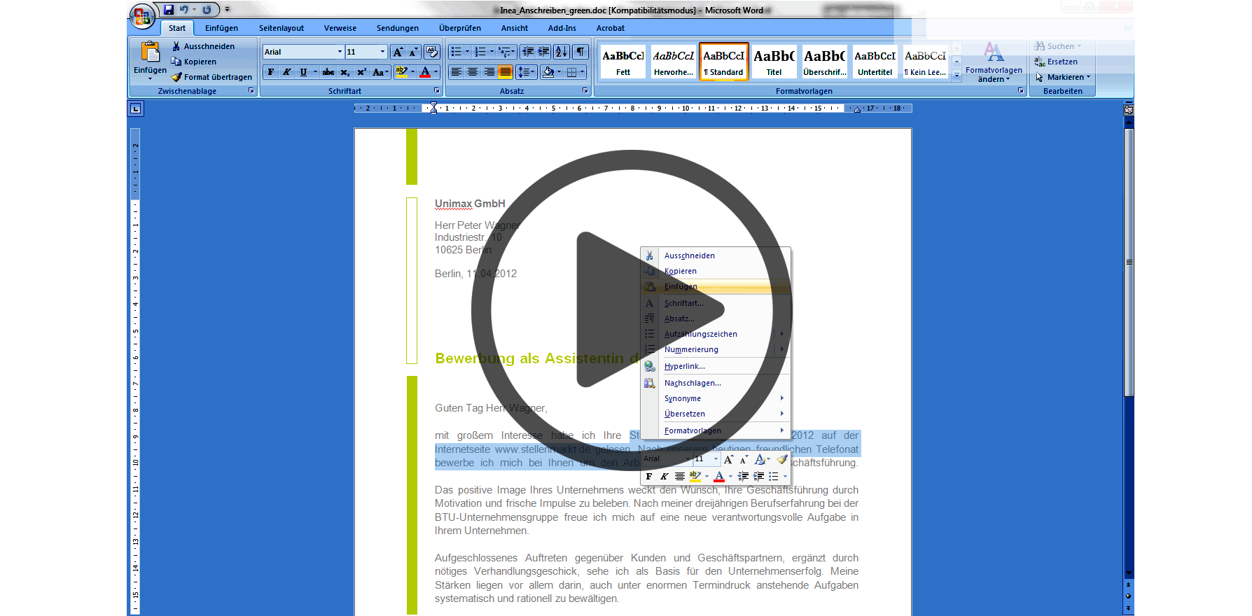 Bewerbungsschreiben Praktikum