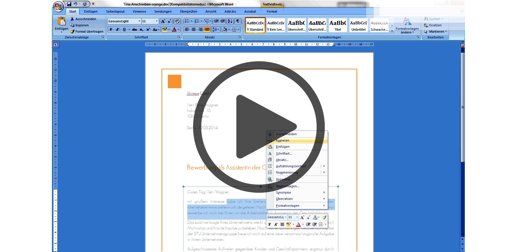 Bewerbungsunterlagen Muster