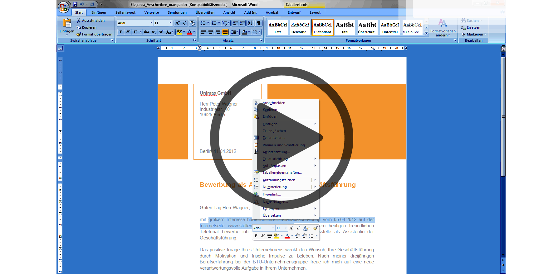 chronologischer Lebenslauf