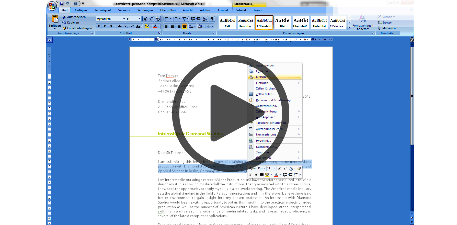 Lebenslauf auf Englisch