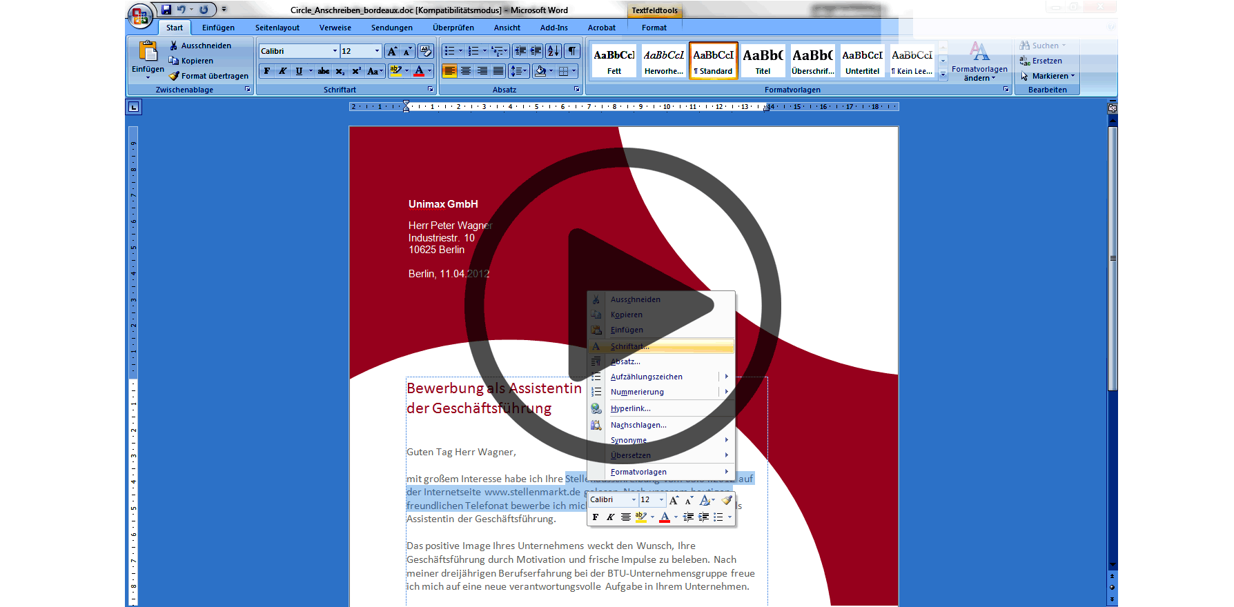 Motivationsschreiben Beispiel