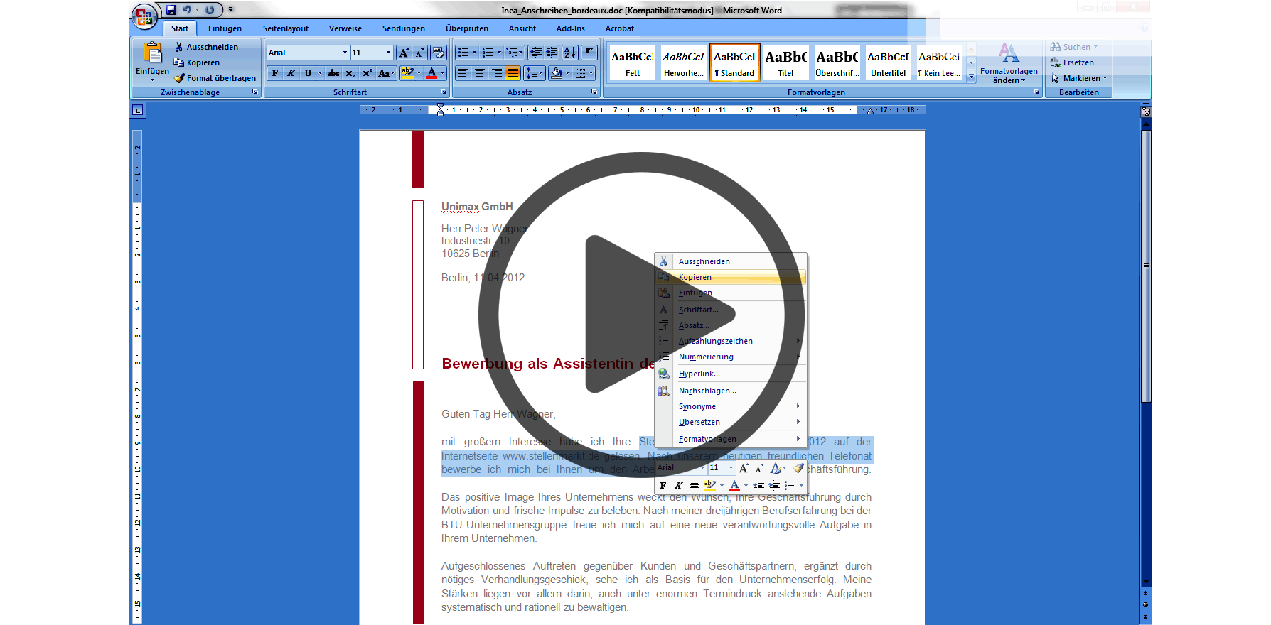 Motivationsschreiben Muster