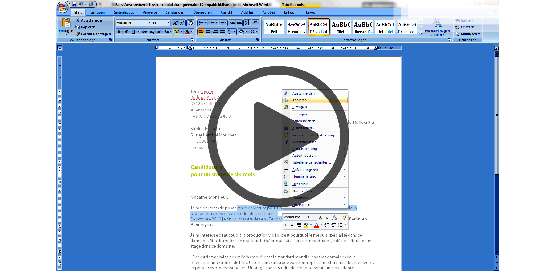 Musterbrief Bewerbung