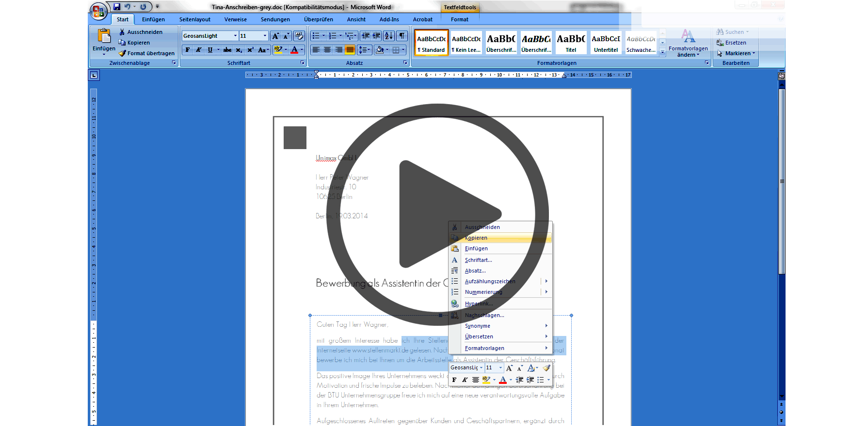 Spontanbewerbung Muster