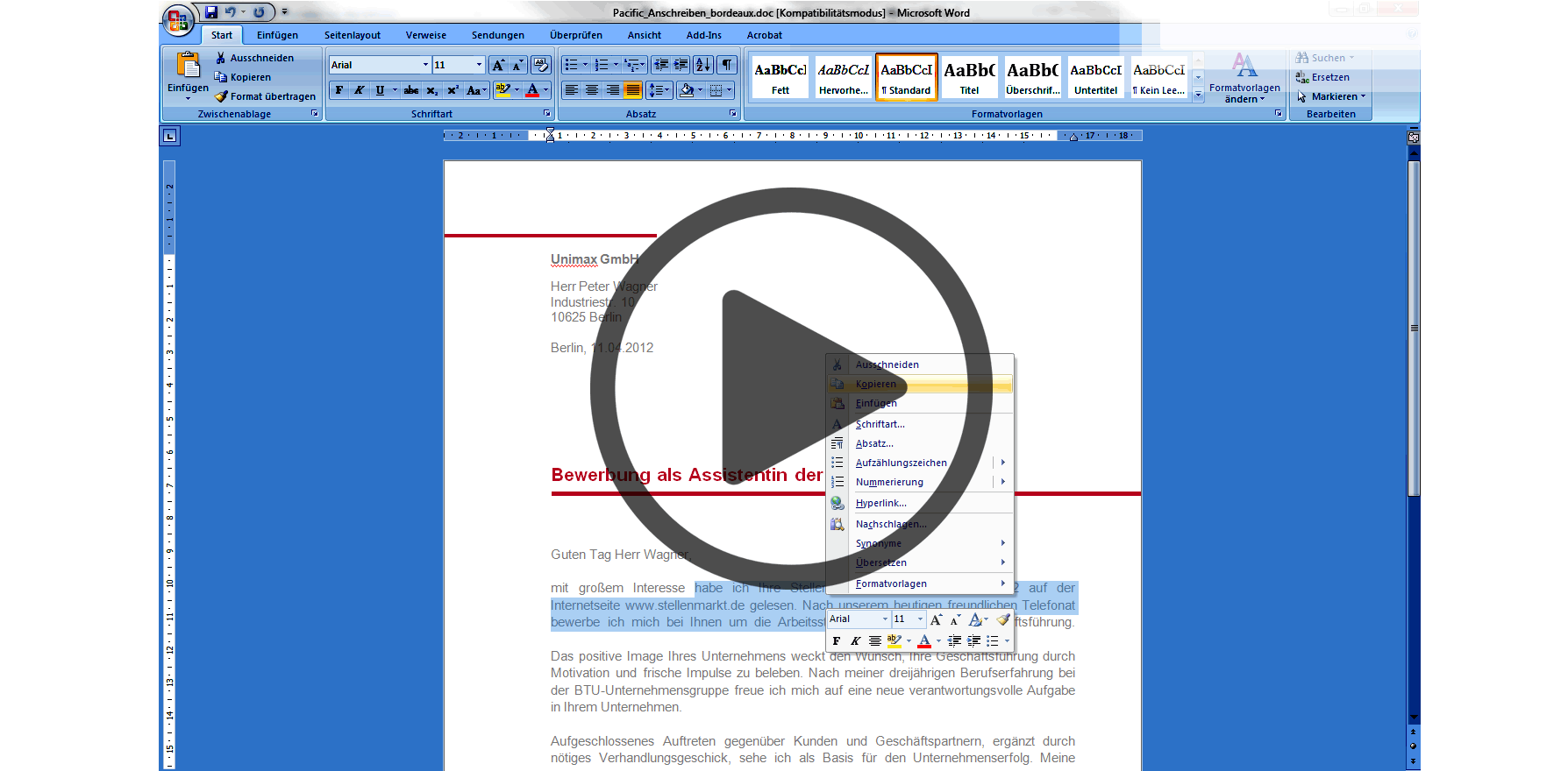 tabelarischer Lebenslauf