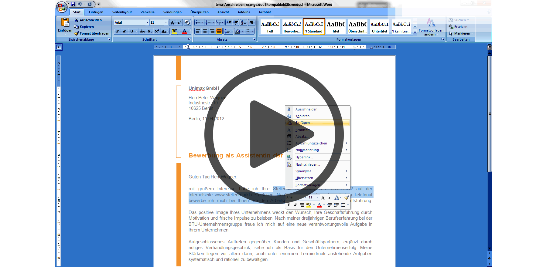 Vorlagen Bewerbungsschreiben