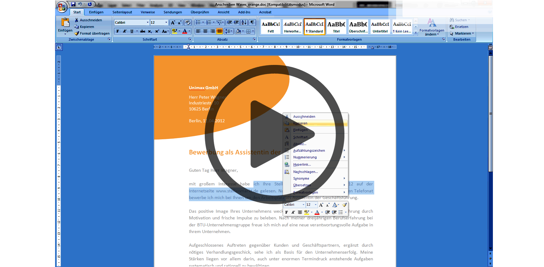 Wie sieht eine Bewerbung aus