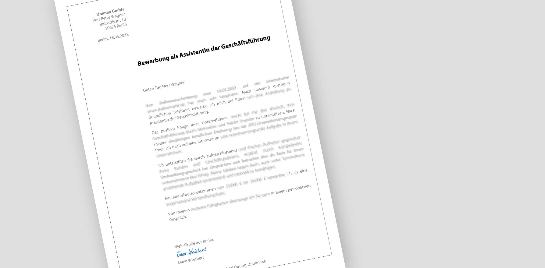 Bewerbungsanschreiben als Assistentin der Geschäftsführung