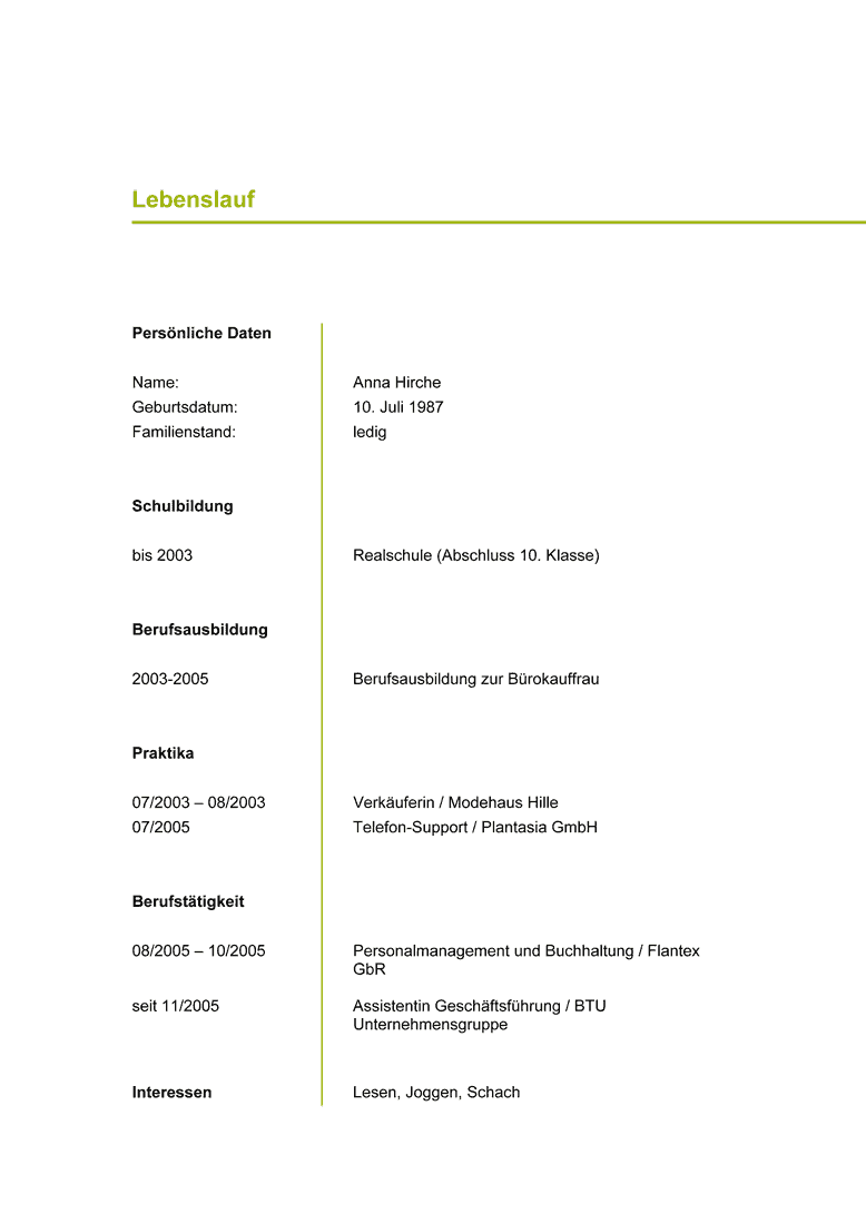 Beispiel Bewerbung