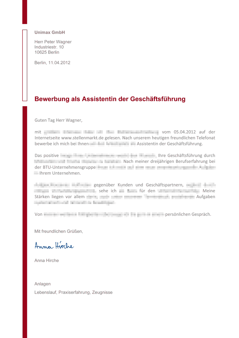 Beispiele Bewerbung