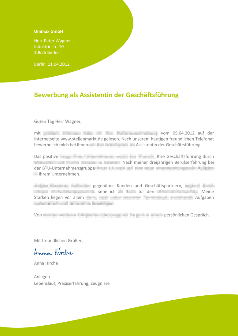 Bewerbung Als Muster