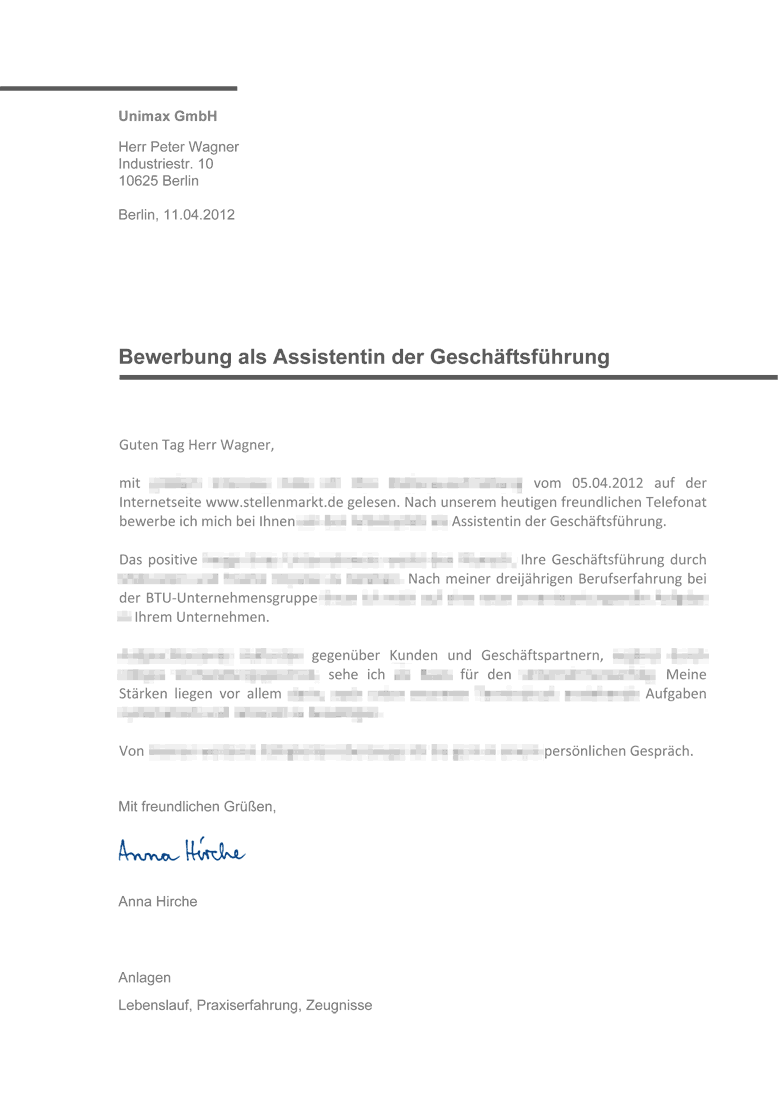 Bewerbung als Vorlage