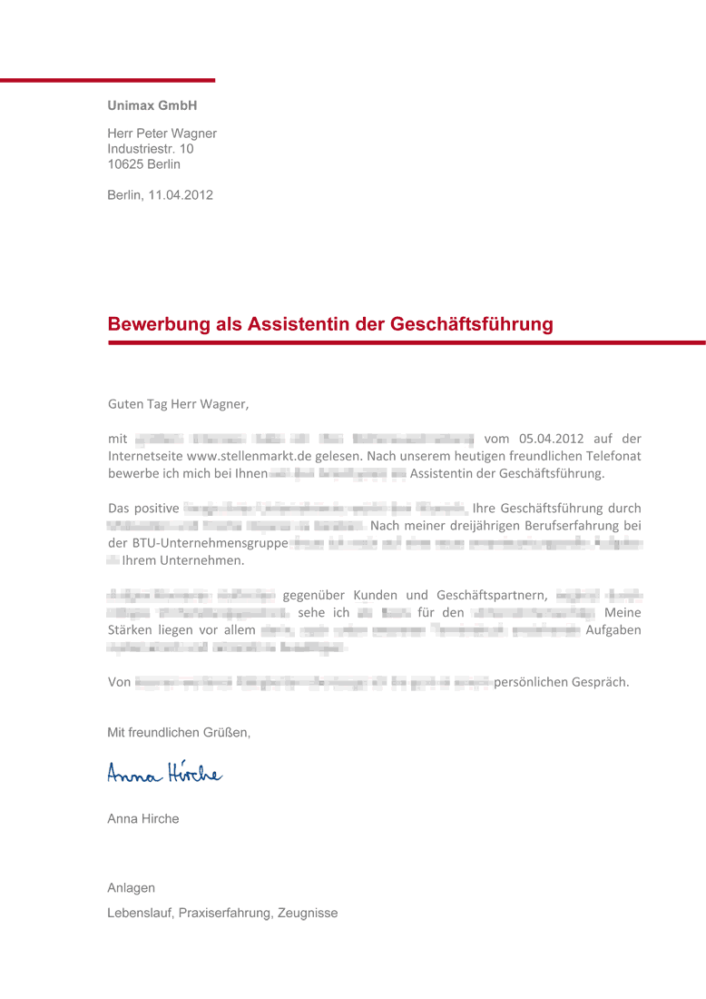 Bewerbung Anschreiben