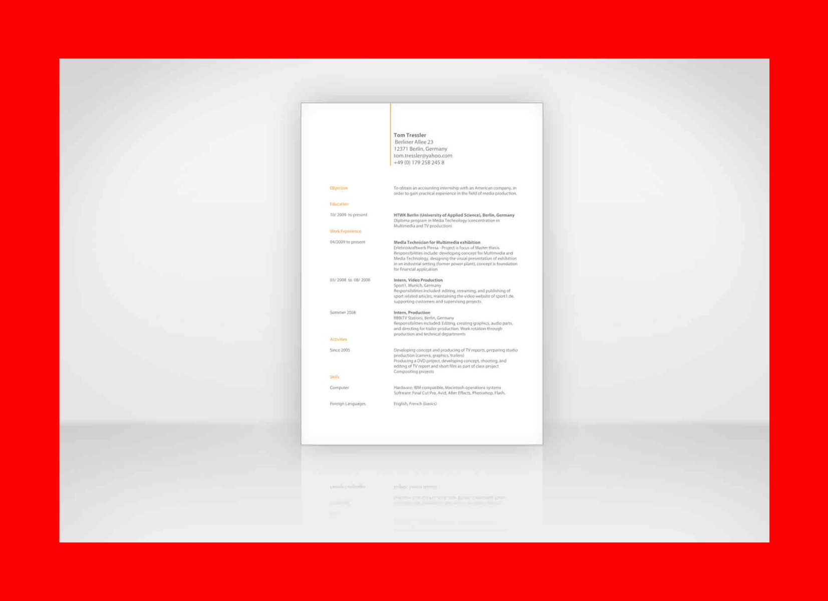 Bewerbung Englisch CV Muster