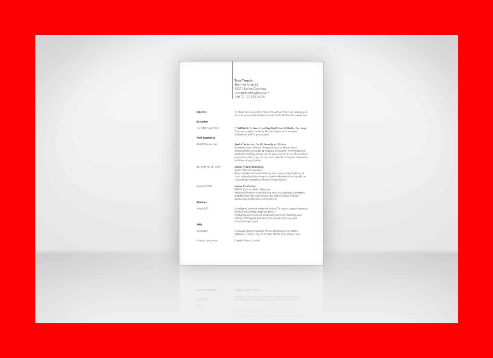 Bewerbung englischer CV Muster