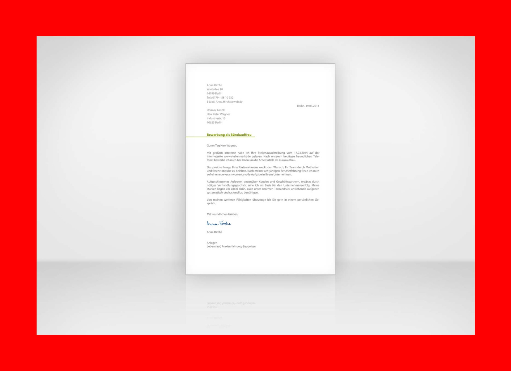 Bewerbung Schrift