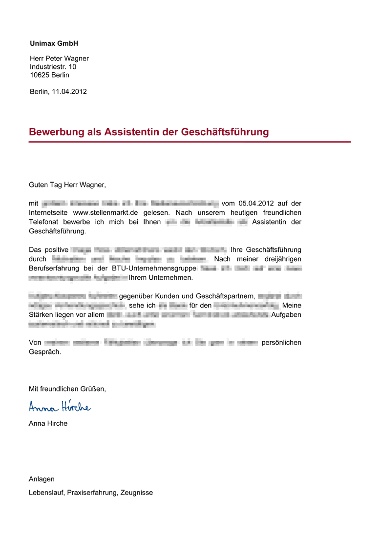 Bewerbung und Anschreiben