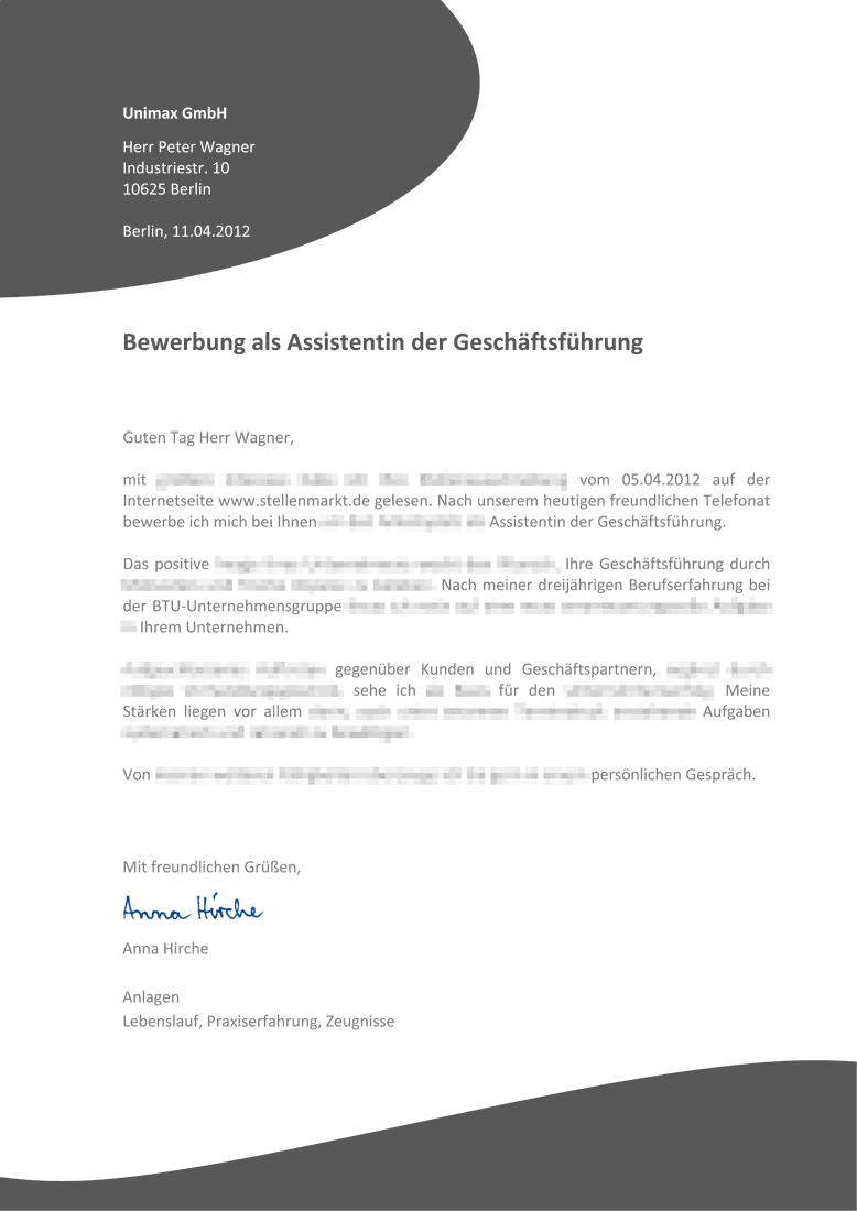 Bewerbungsanschreiben Bewerbung