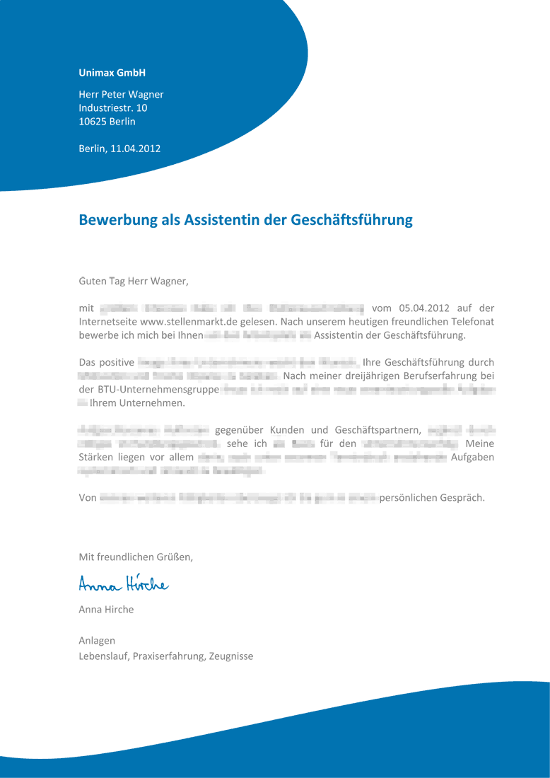 Bewerbungsschreiben als Vorlage