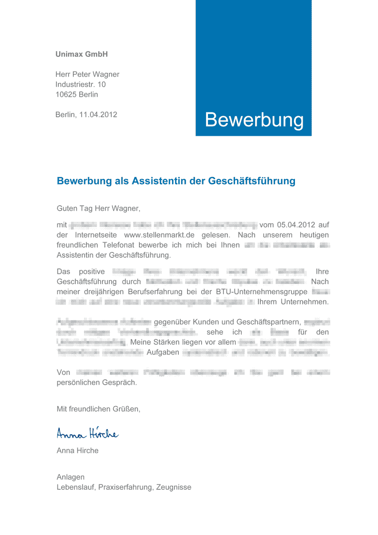 Bewerbungsschreiben Vorlagen