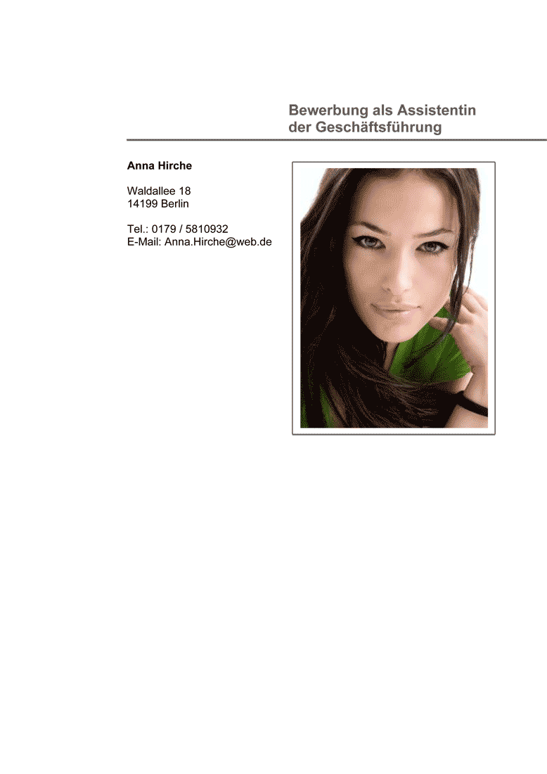 Deckblat für Bewerbung