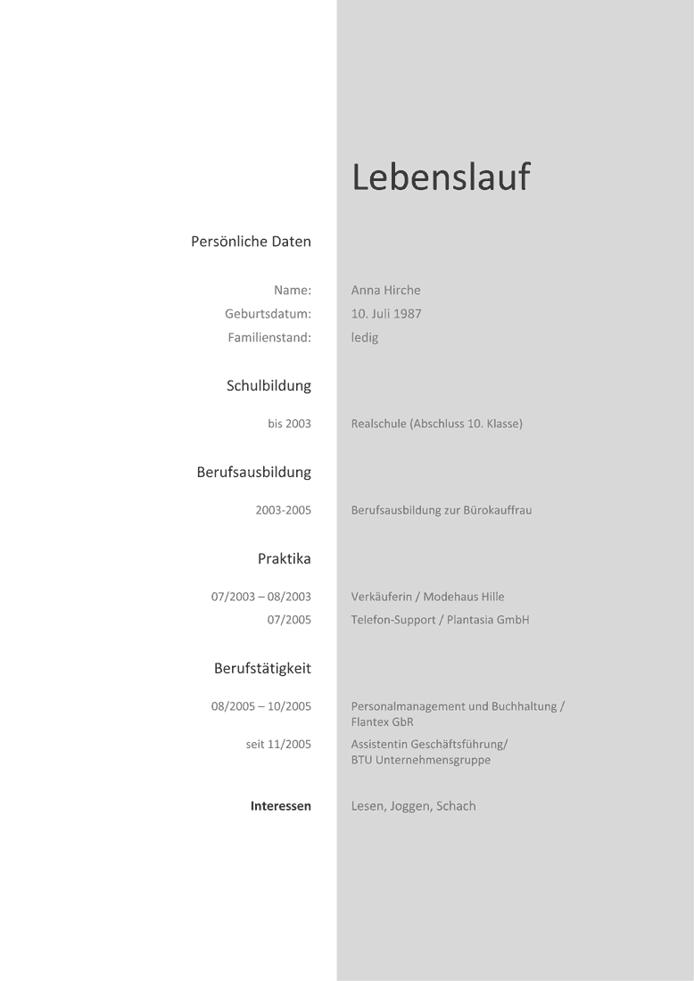 Deckblattvorlage Bewerbung Lebenslauf