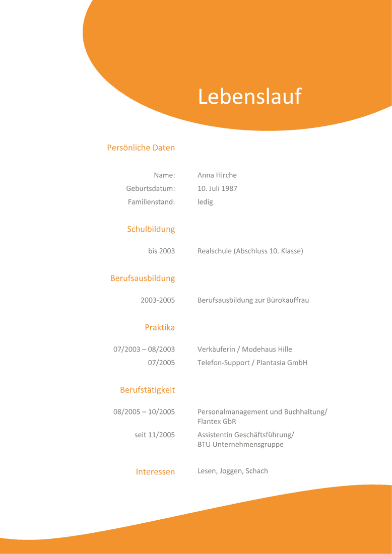 der Lebenslauf Muster