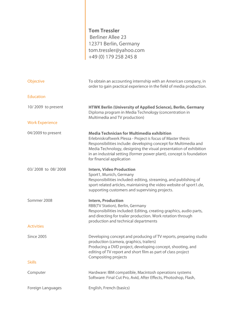 Englisch CV Muster