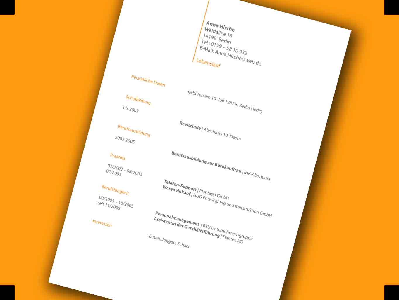 Layout für Lebenslauf