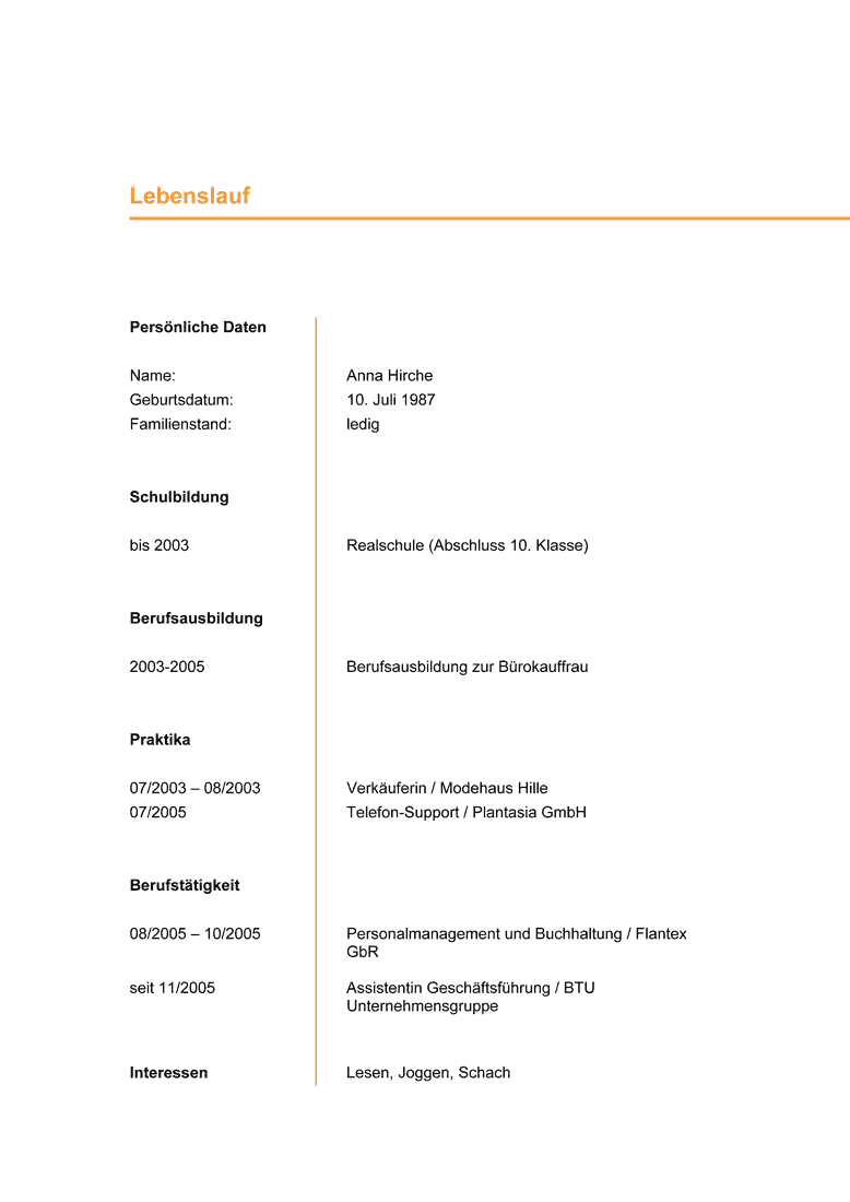 Lebenslauf Vordruck