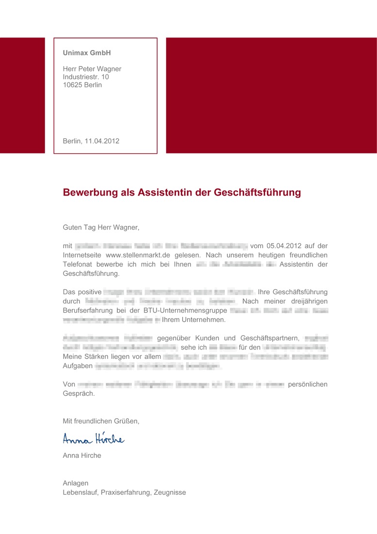 Muster für Bewerbungsanschreiben