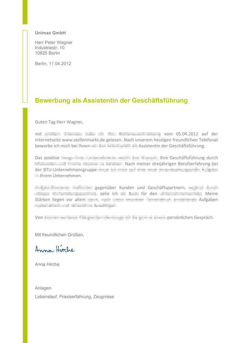 Muster von Bewerbungsschreiben