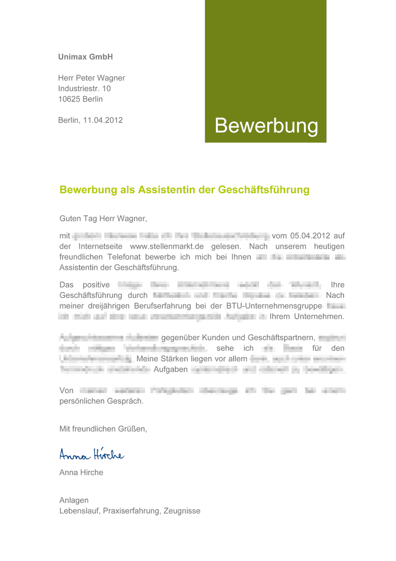 Vorlage für ein Bewerbungsschreiben